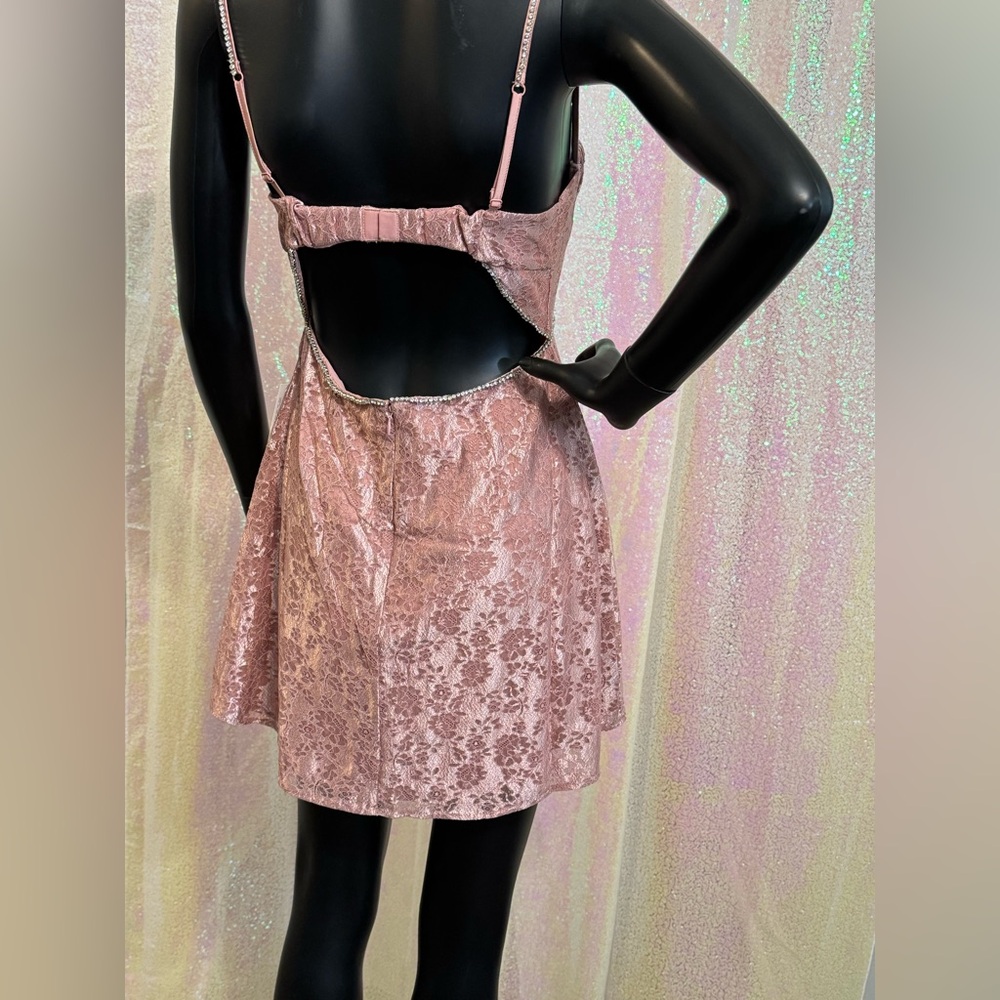 For Love And Lemons Rose Pink Velvet Lace Trim Mini Dress - Picture 4 of 9